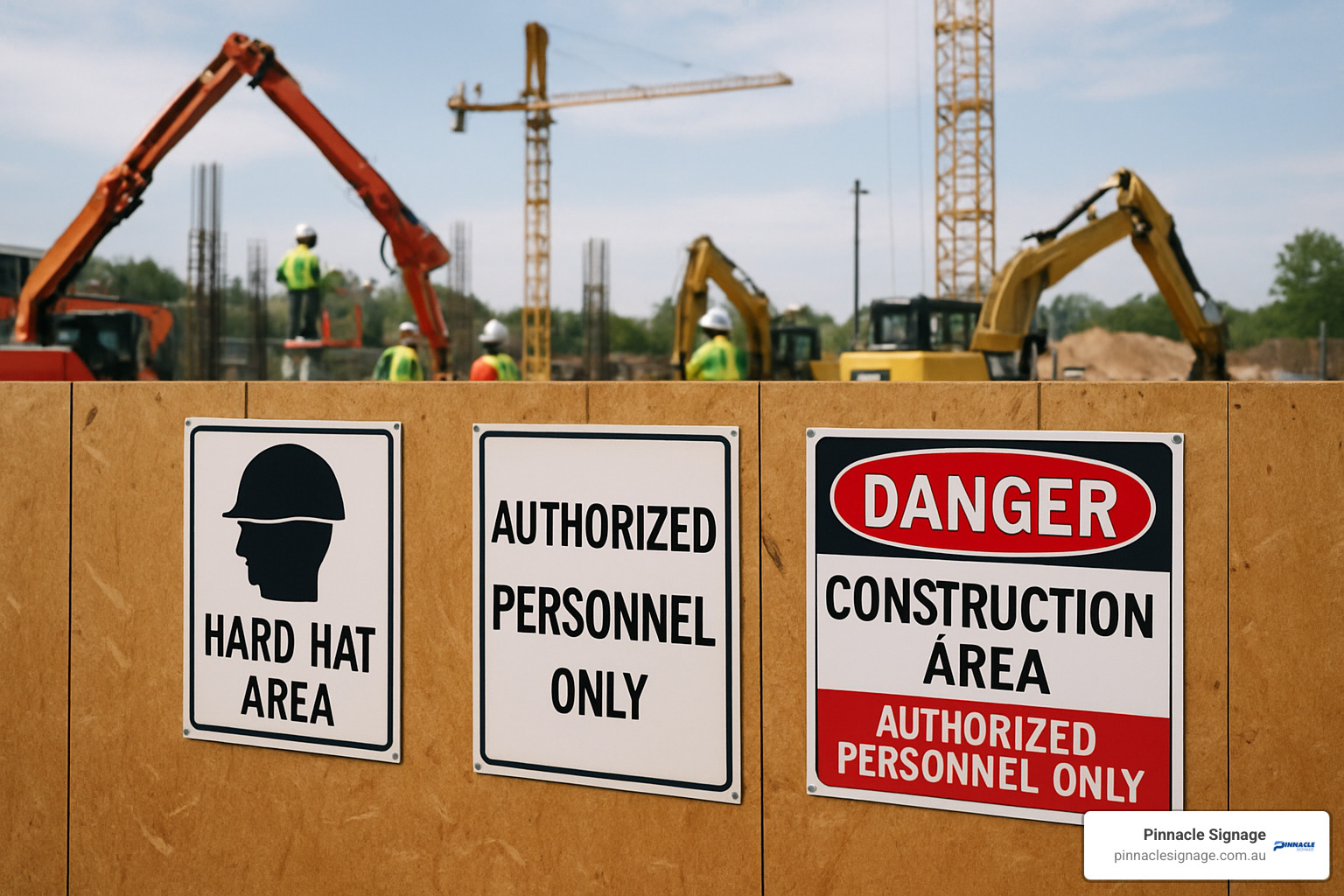 Construction site signage properly placed on hoarding - construction site signage