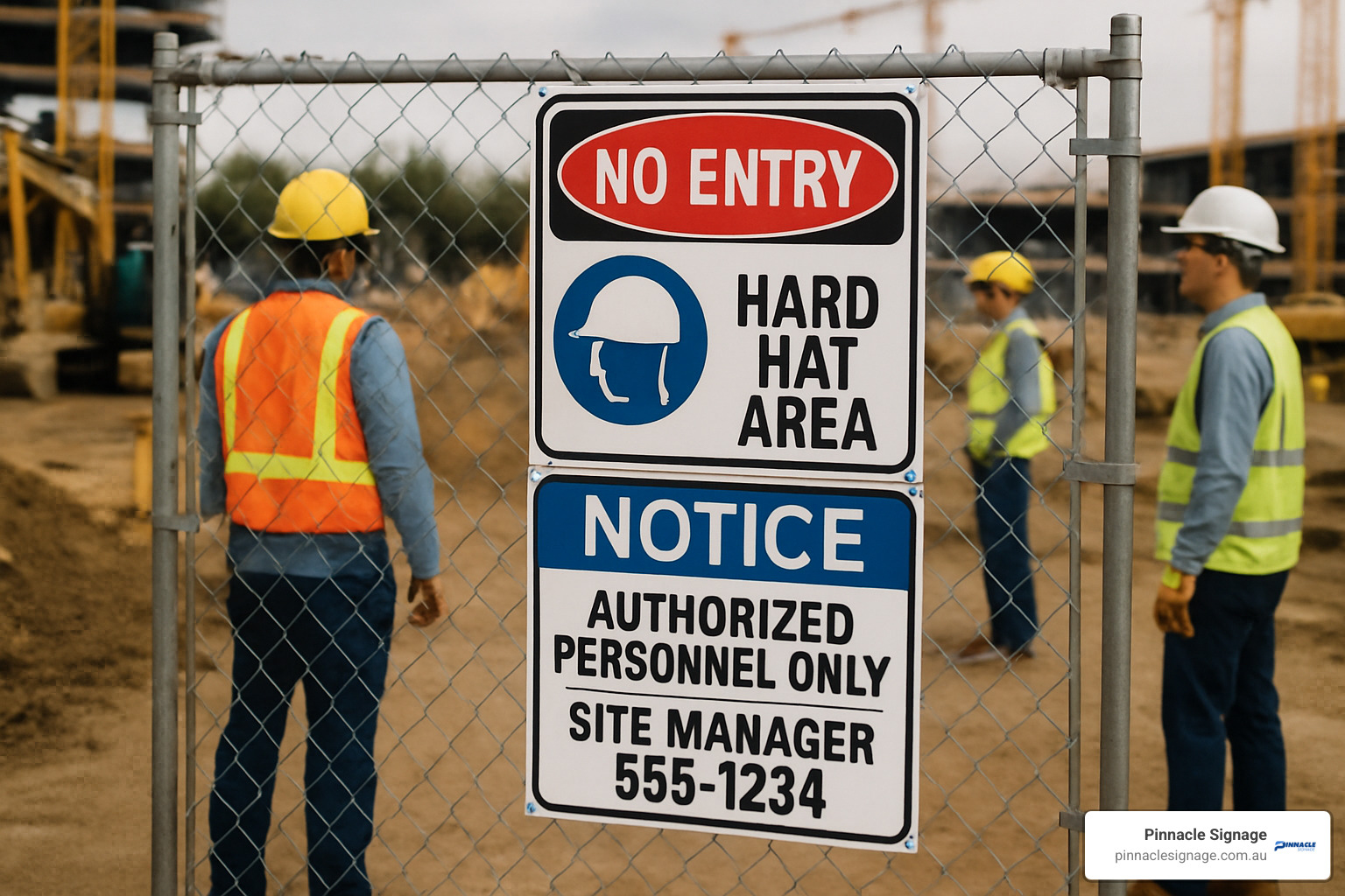 Australian construction site with compliant signage at entry point - construction site signage