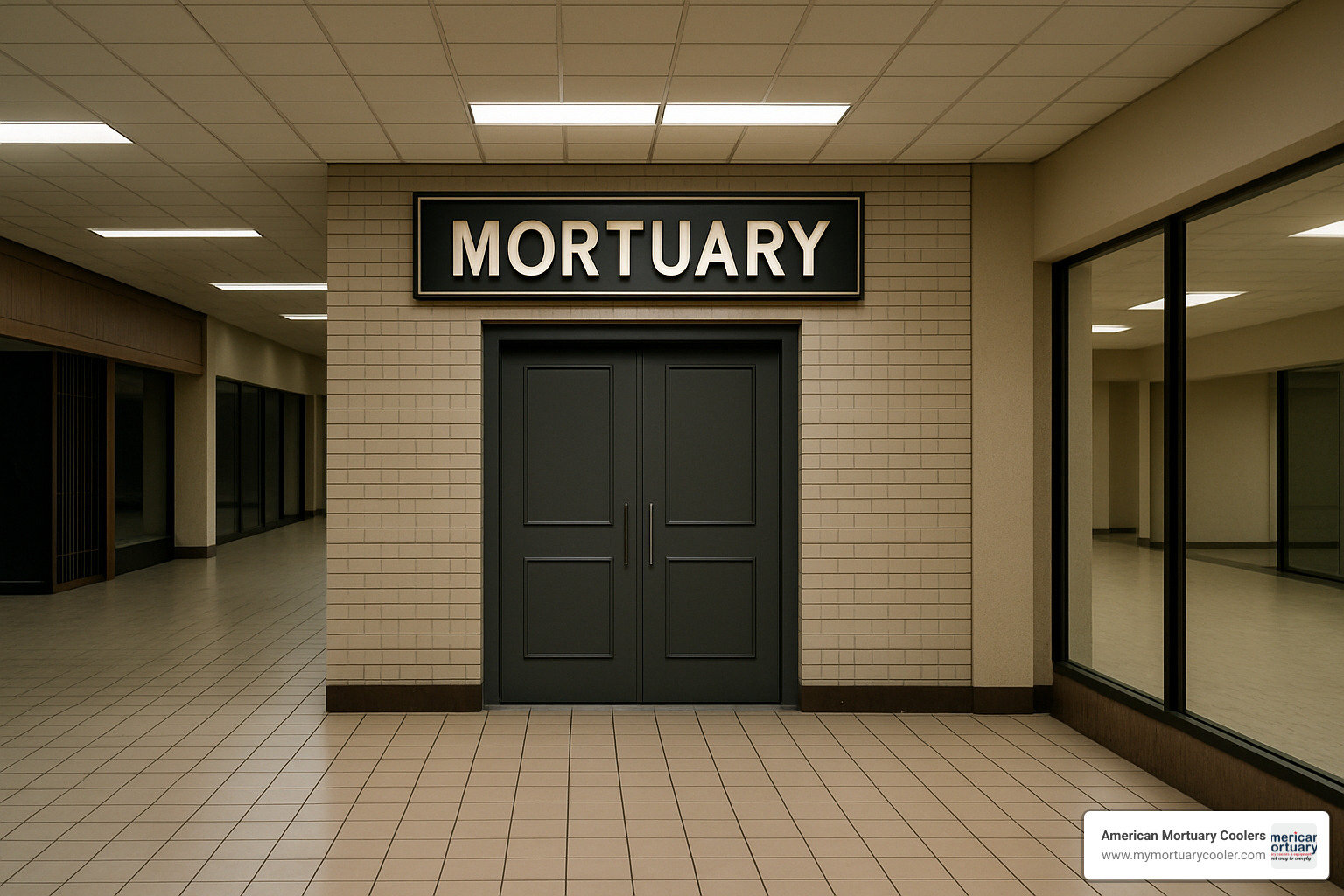 Display of various casket designs and urns in a retail setting - mortuary mall