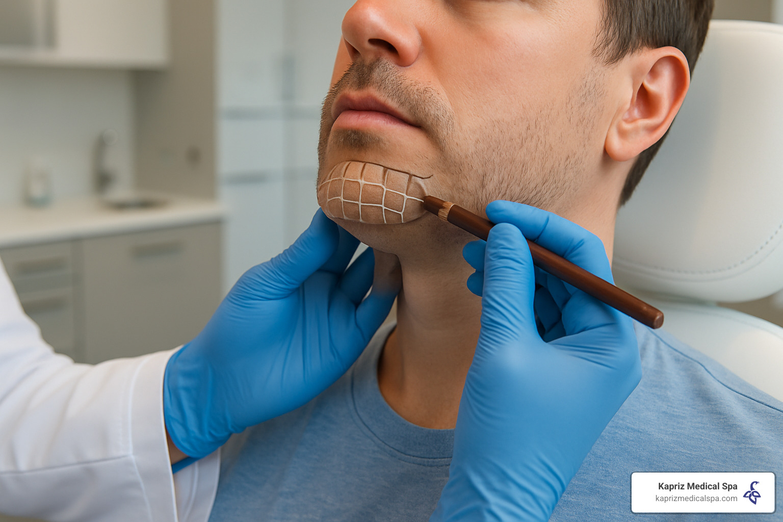 Kybella treatment grid mapping on patient's chin - Kybella treatments Jacksonville