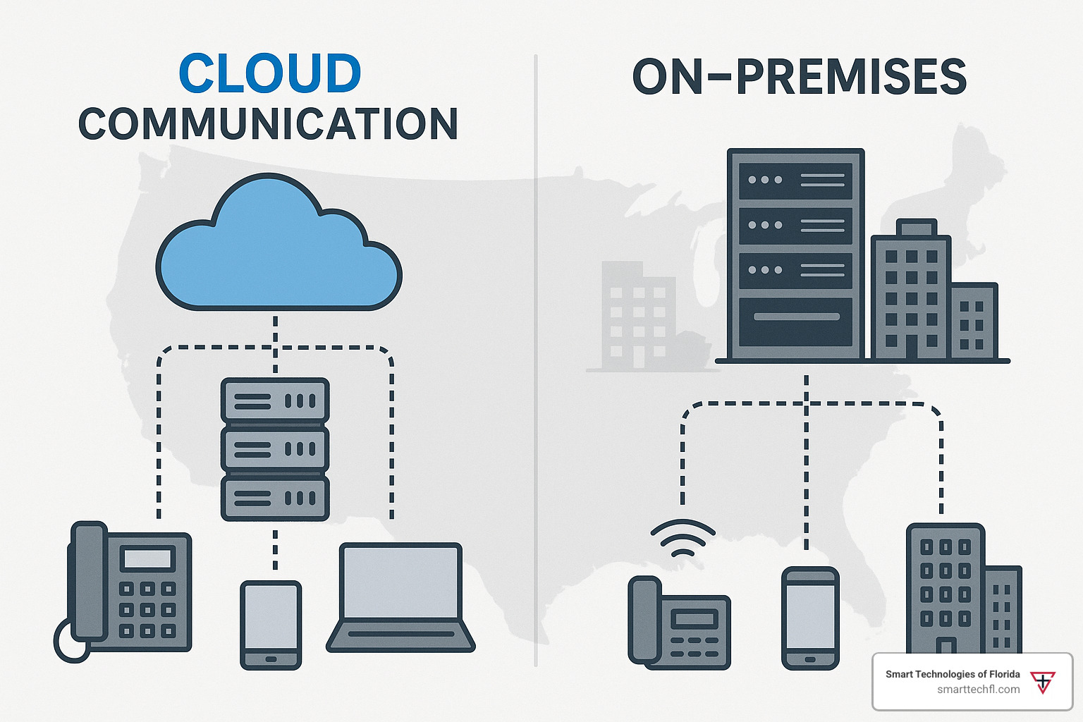 Cloud vs on-premises communication architecture comparison - business communication solutions