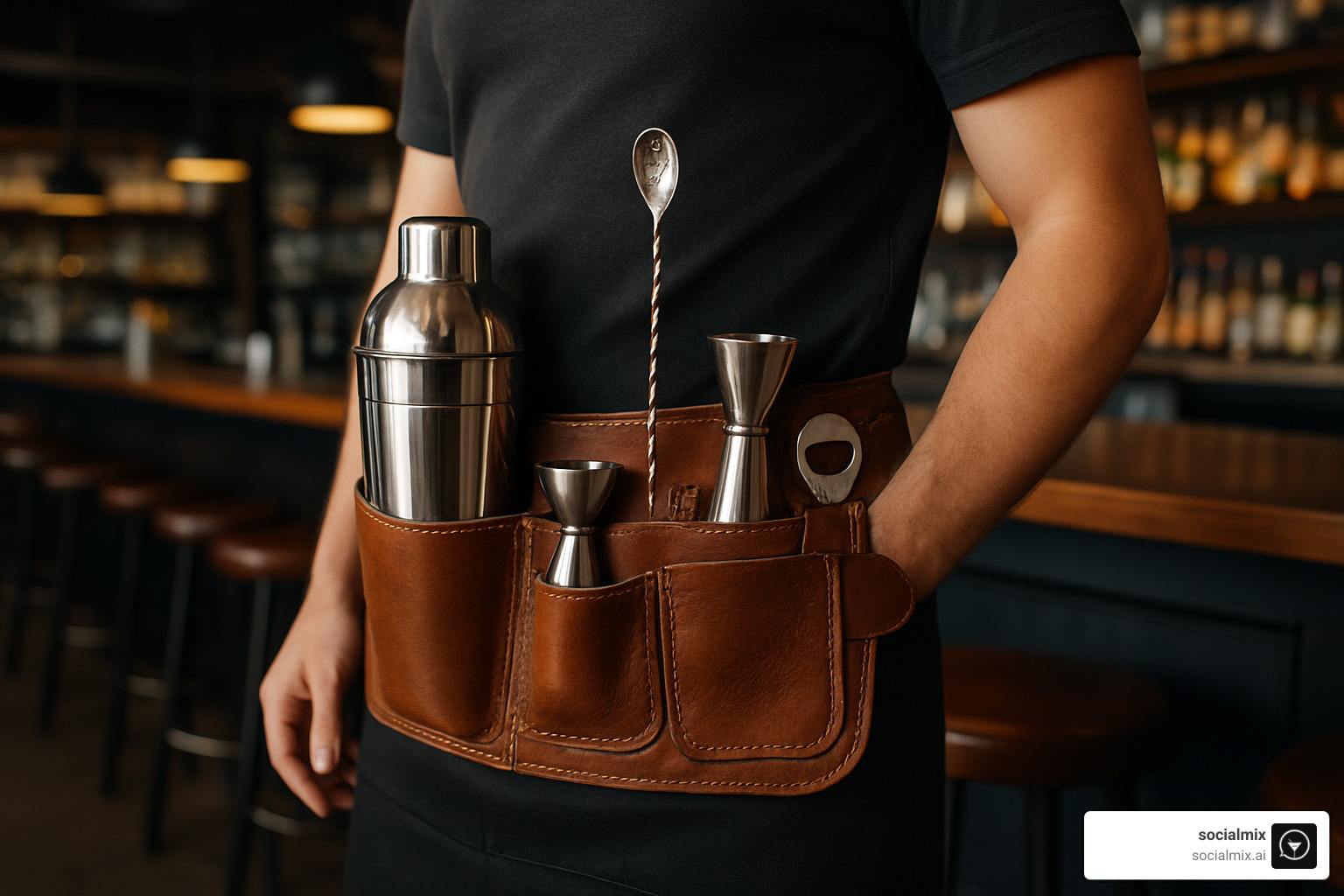 bartending tool belt with various tools - best bartender costumes