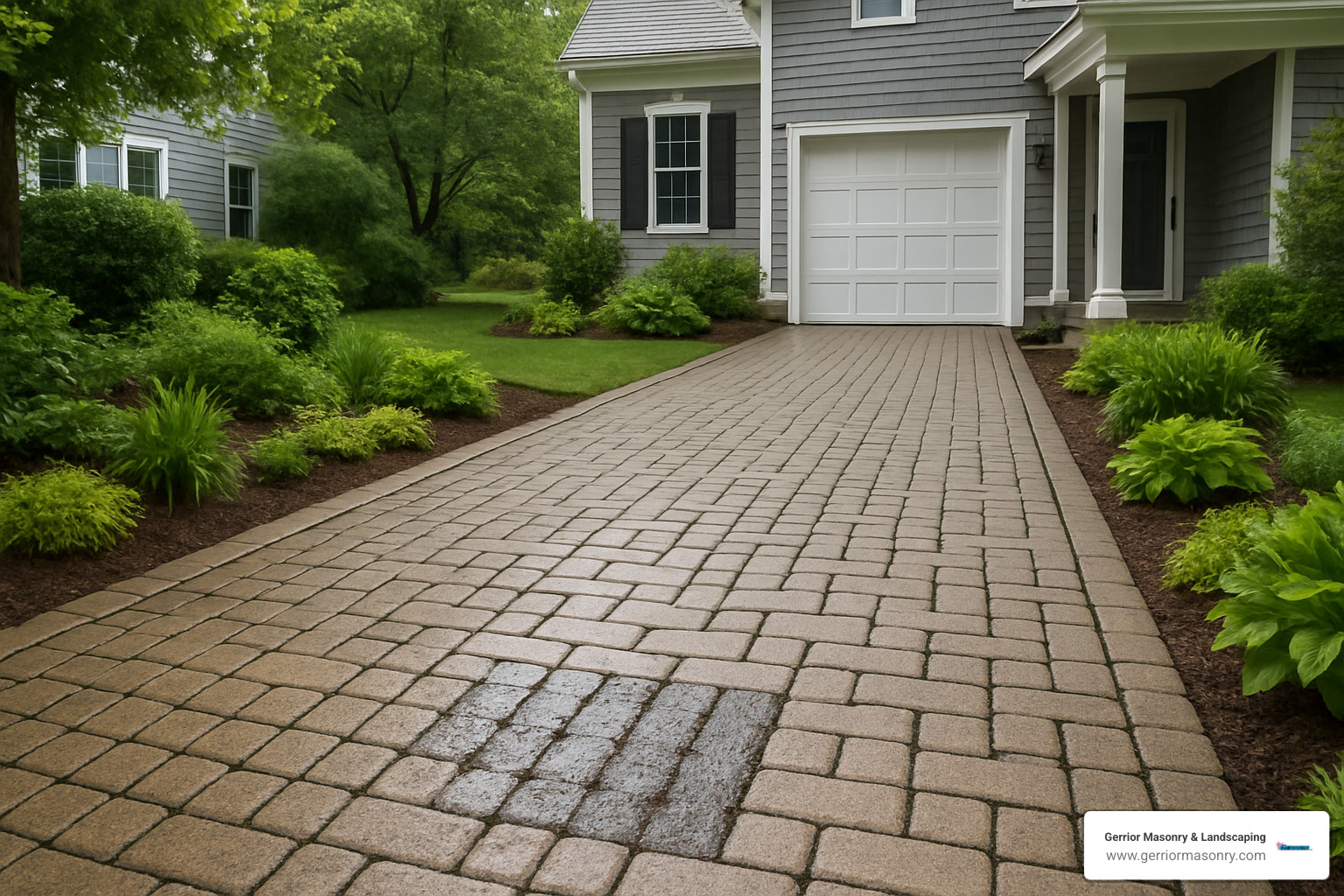 No Grass, No Problem—Creative Hardscaping Ideas You'll Love 4 permeable paver driveway with plantings - hardscaping ideas