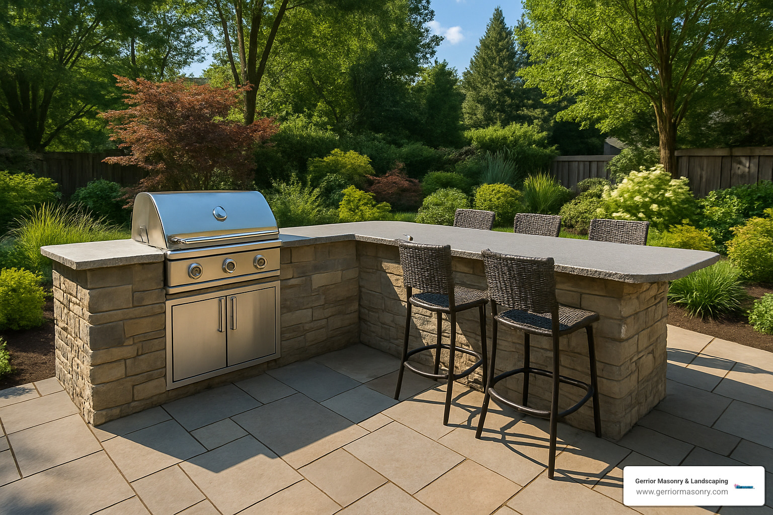 No Grass, No Problem—Creative Hardscaping Ideas You'll Love 3 outdoor kitchen with stone counters and built-in grill - hardscaping ideas
