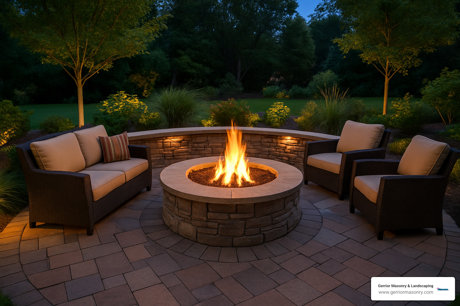 No Grass, No Problem—Creative Hardscaping Ideas You'll Love 2 patio with fire pit and stone seating - hardscaping ideas