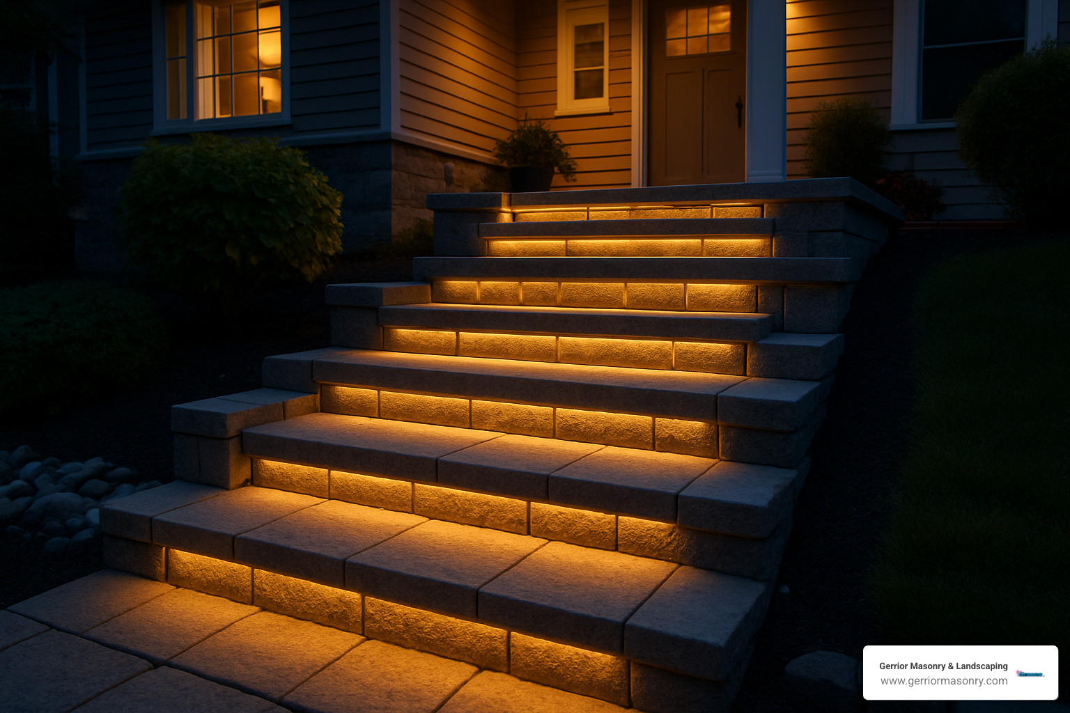 No Grass, No Problem—Creative Hardscaping Ideas You'll Love 5 stone steps with integrated LED lighting - hardscaping ideas