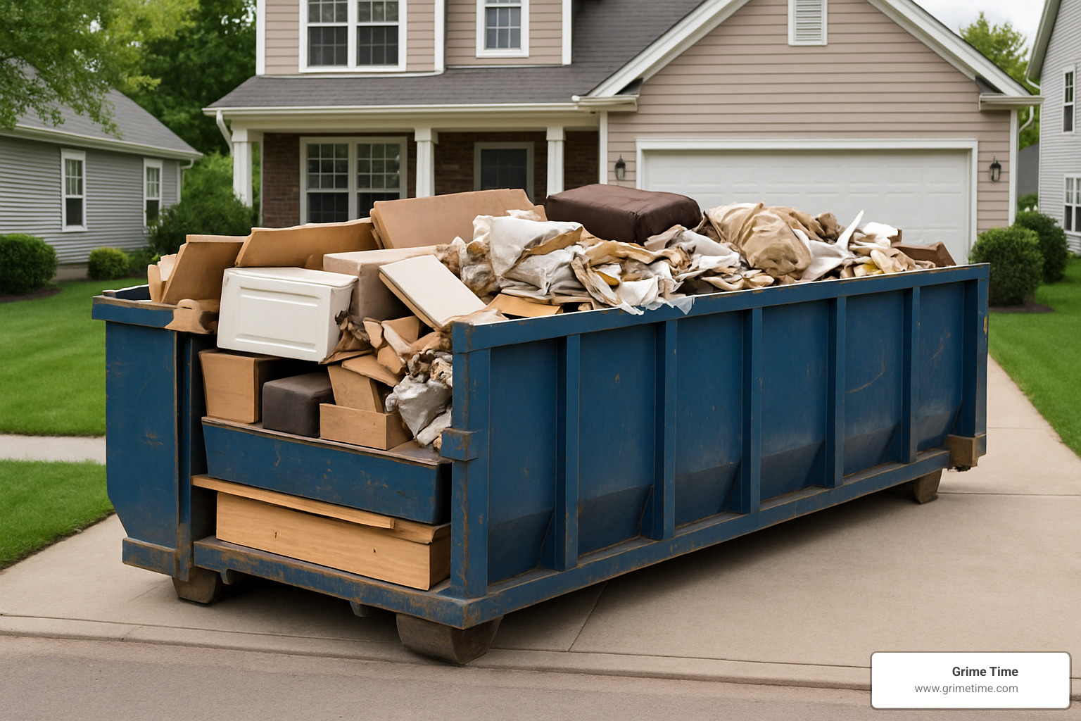 properly loaded dumpster with even weight distribution - Dumpster rental for junk removal