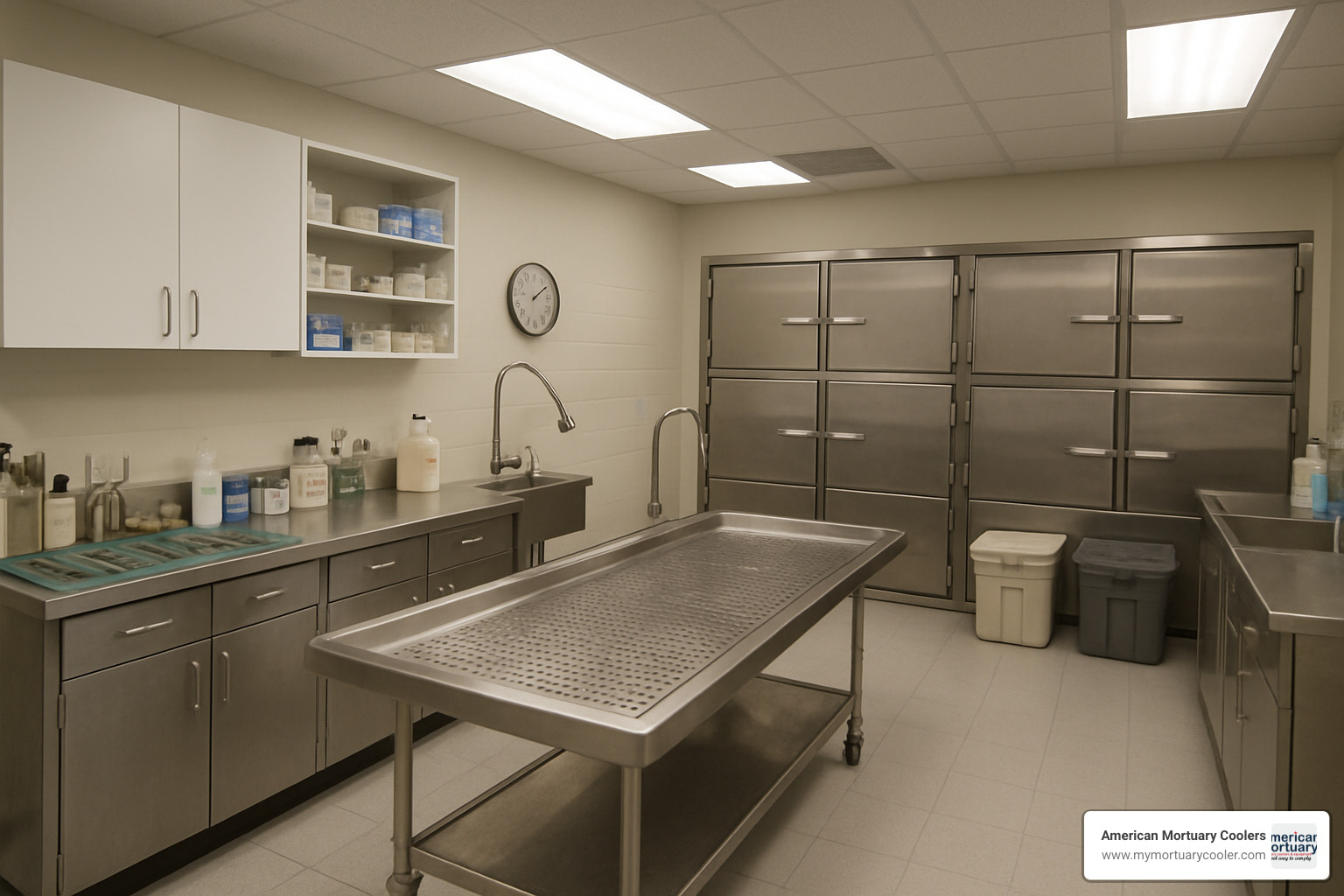 professional embalming preparation room with supplies - eye caps for embalming