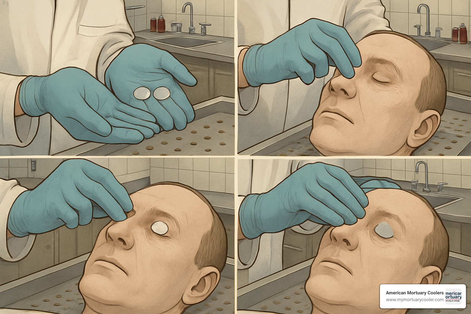 step by step application of eye caps during embalming process - eye caps for embalming