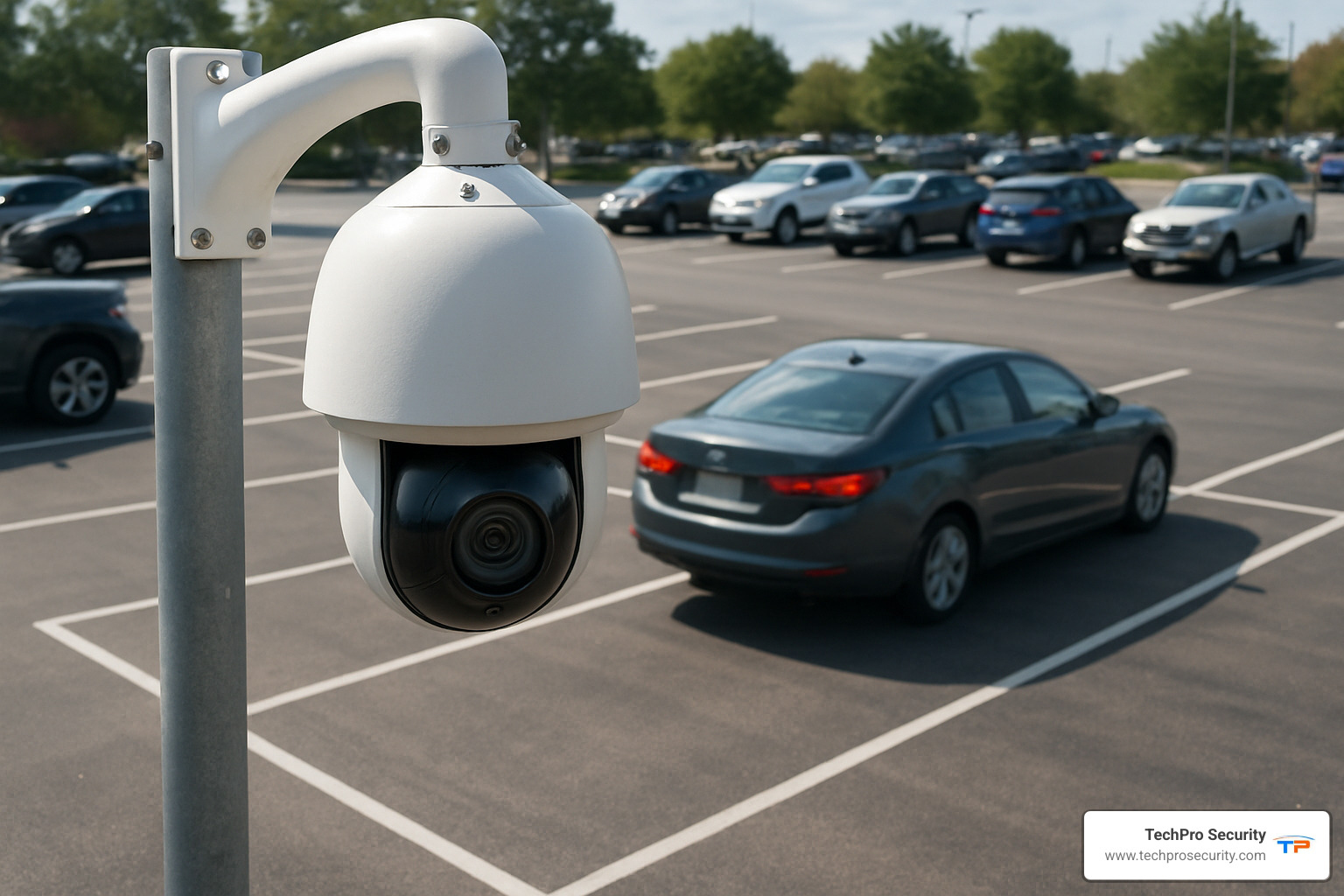 PTZ camera tracking car in parking lot - parking lot security cameras