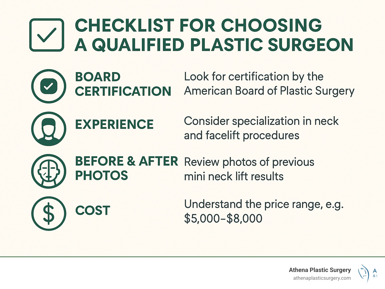 Checklist for choosing a qualified plastic surgeon - mini neck lift cost florida infographic 