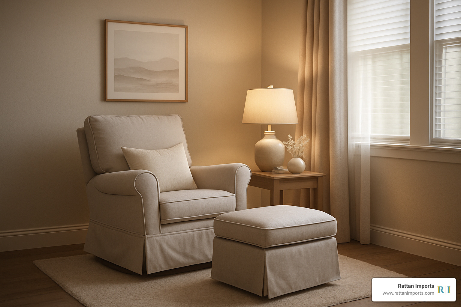 serene lounge corner with glider - gliders and rockers