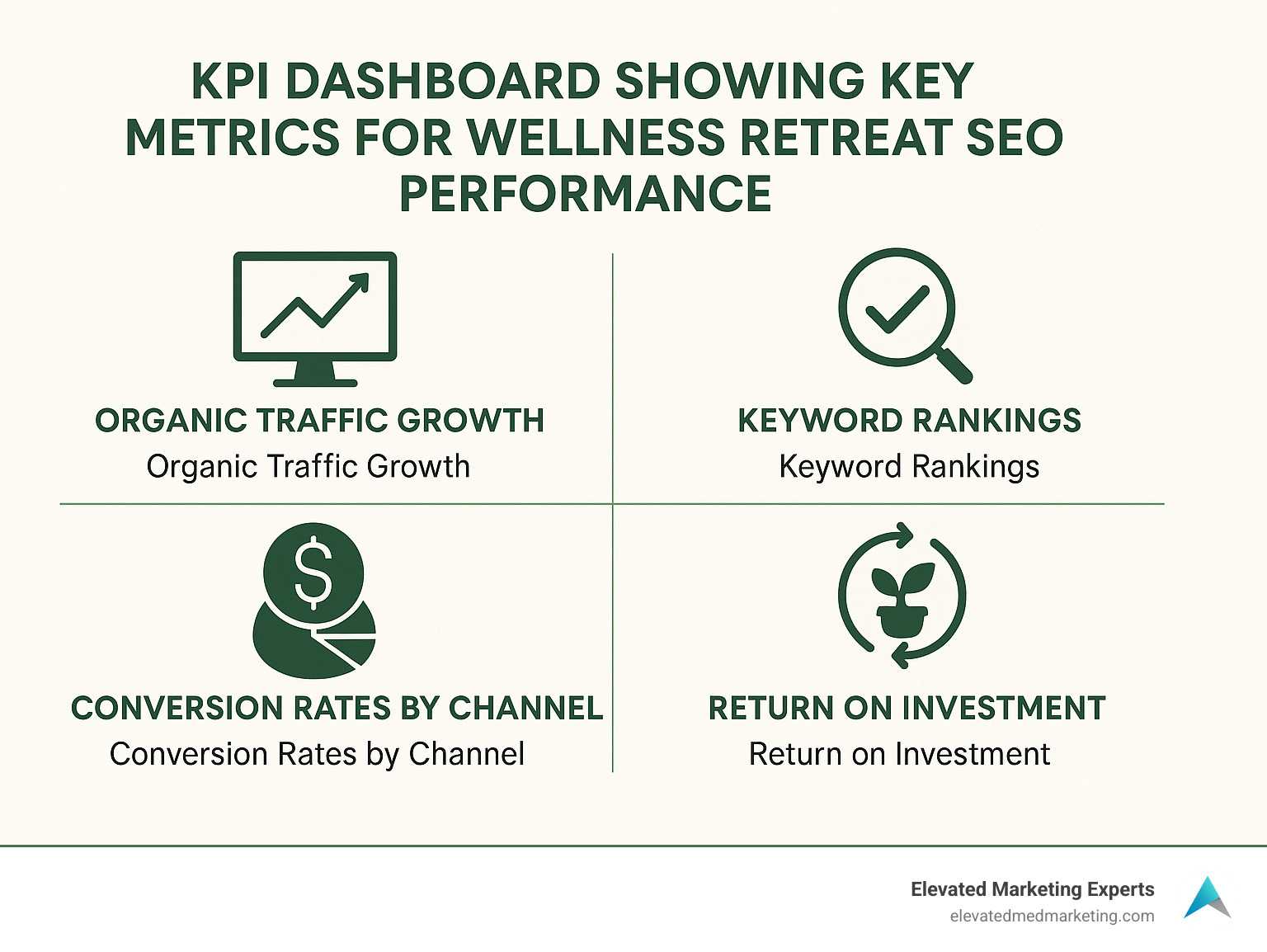 KPI dashboard showing key metrics for wellness retreat SEO performance - SEO for wellness retreats infographic 