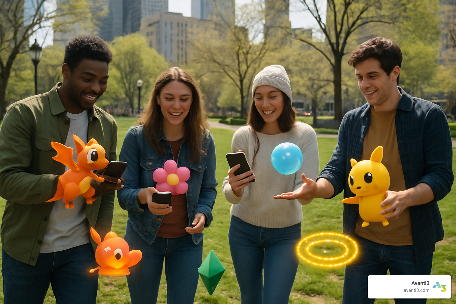 Outdoor AR game showing players interacting with virtual elements in a park setting - augmented reality platforms