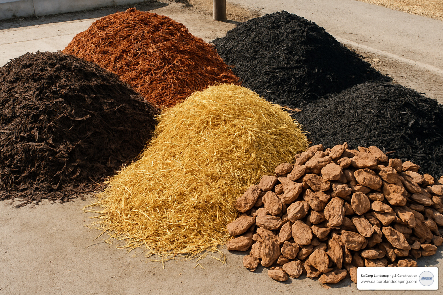 different types of mulch showing color and texture variations - Mulch Delivery