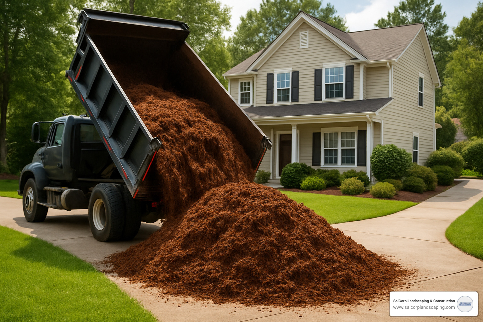 mulch being delivered to residential driveway - Mulch Delivery