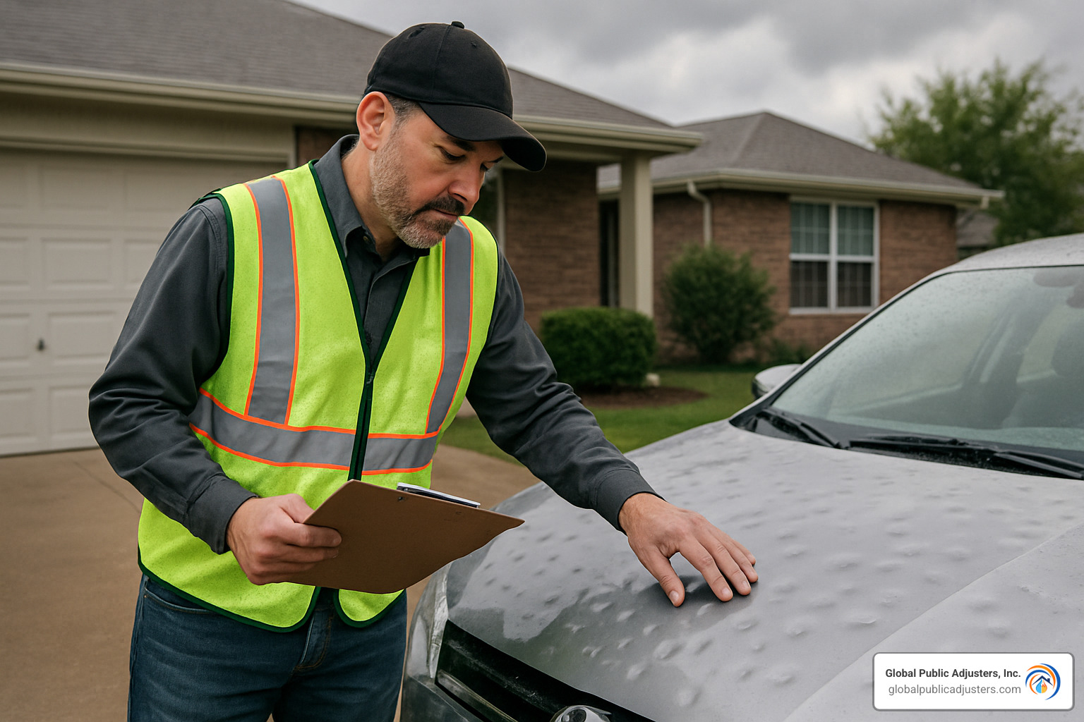 insurance adjuster inspecting hail damage - what does gap insurance cover hail damage