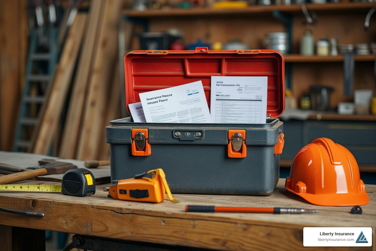 contractor toolbox with insurance policy documents - Contractors insurance New Jersey