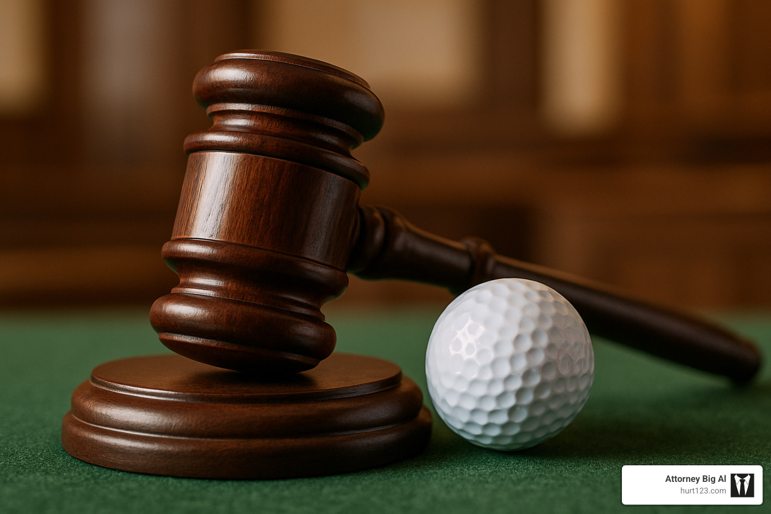 Gavel and golf ball - golf cart accident attorney