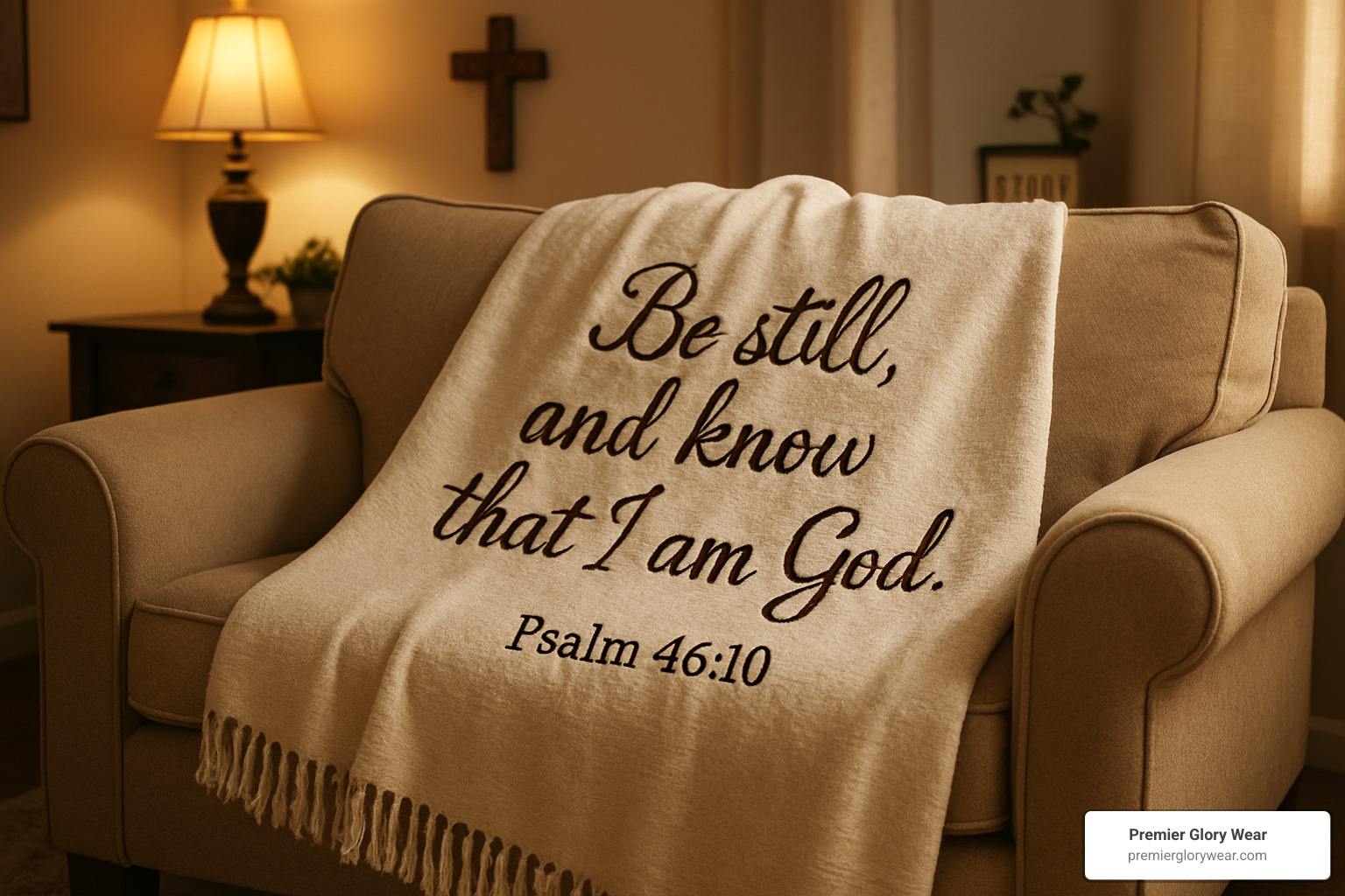 Cozy faith blanket with scripture verse embroidered on soft fabric - Inspirational Christian Gifts