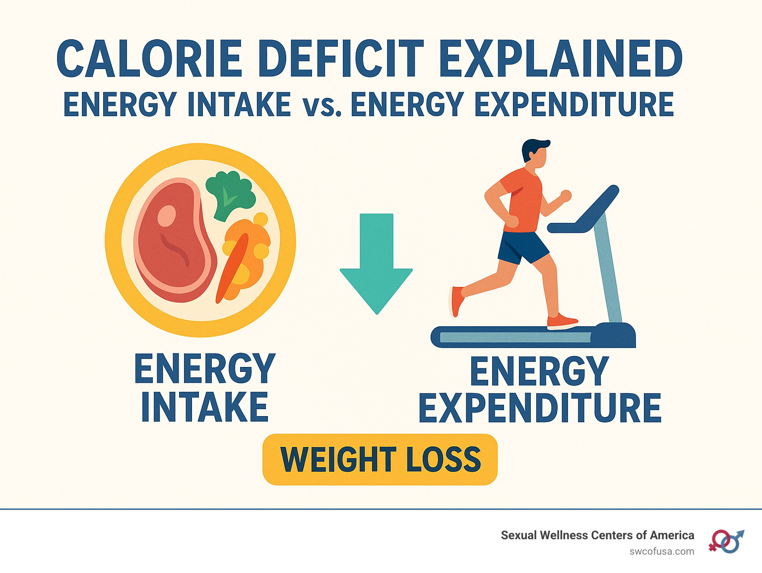 Calorie deficit explained: energy intake vs. energy expenditure and how it relates to weight loss - medical weight loss infographic