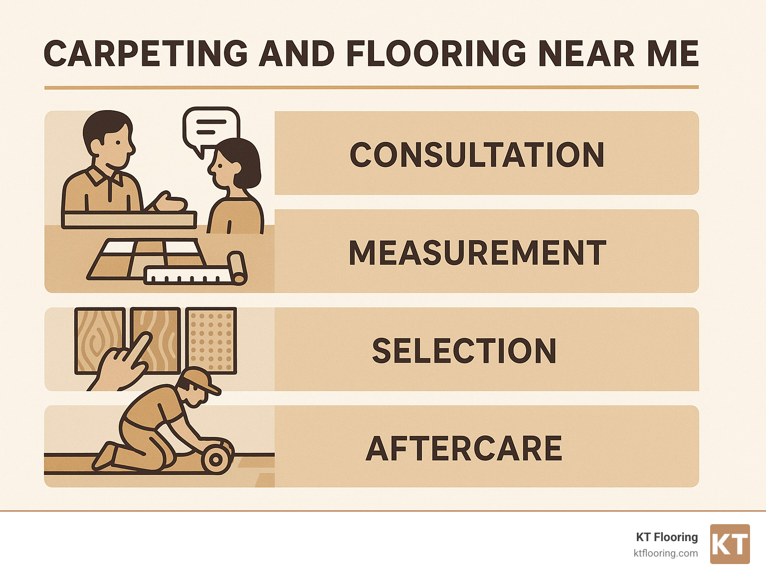 Detailed infographic showing the carpet and flooring buying process including consultation, measurement, selection, installation and aftercare services - carpeting and flooring near me infographic 