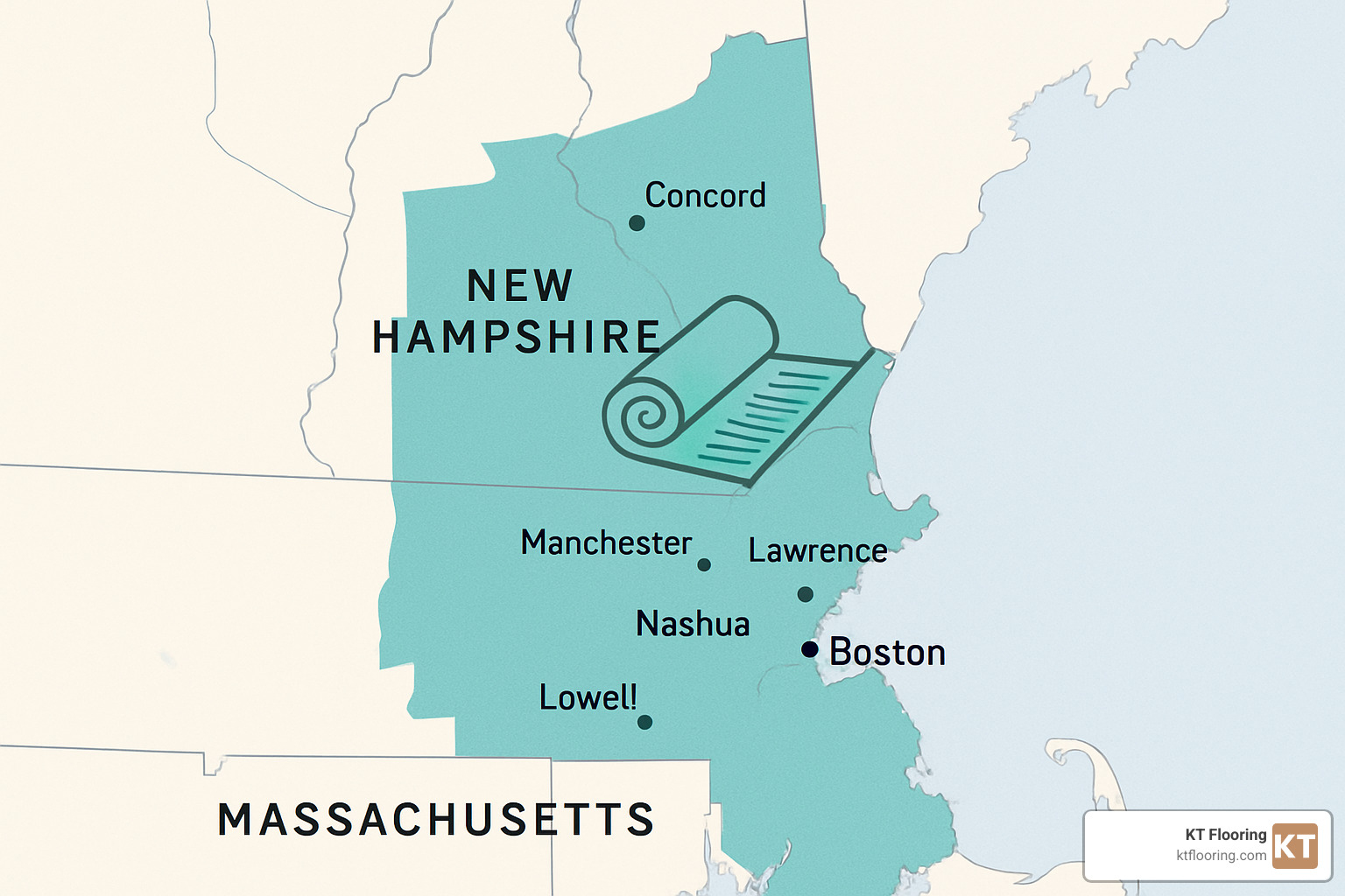 map of New Hampshire and Northeast Massachusetts service areas - carpeting and flooring near me