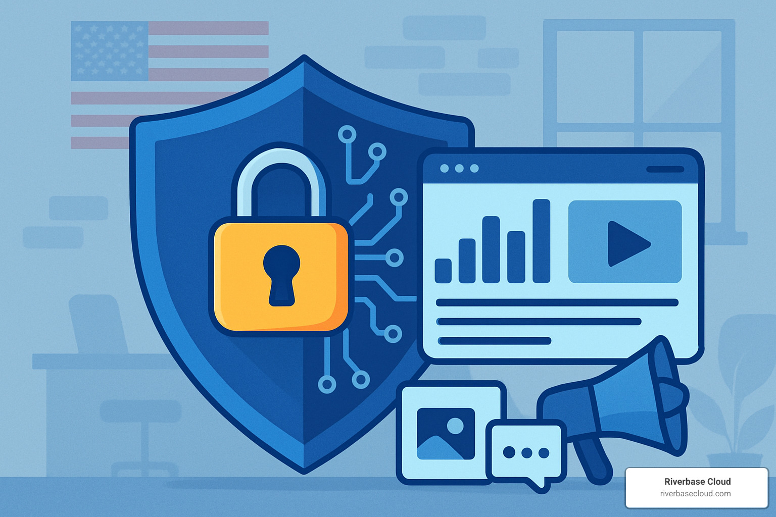 Security and compliance shield protecting content - AI marketing content creation