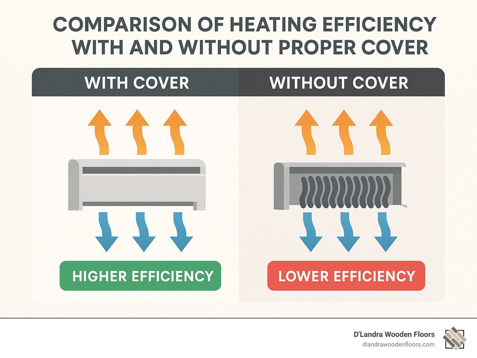 comparison of heating efficiency with and without proper covers - install baseboard heater covers infographic 