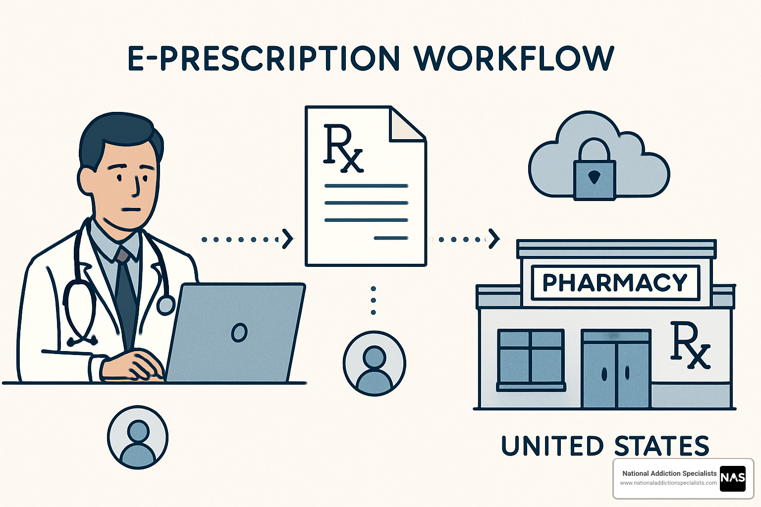 E-prescription workflow from doctor to pharmacy - Online Suboxone prescription