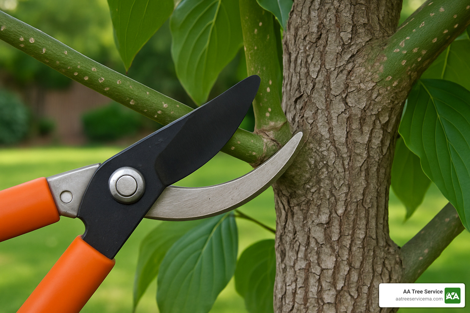 proper thinning cut on a dogwood branch - trimming a dogwood tree