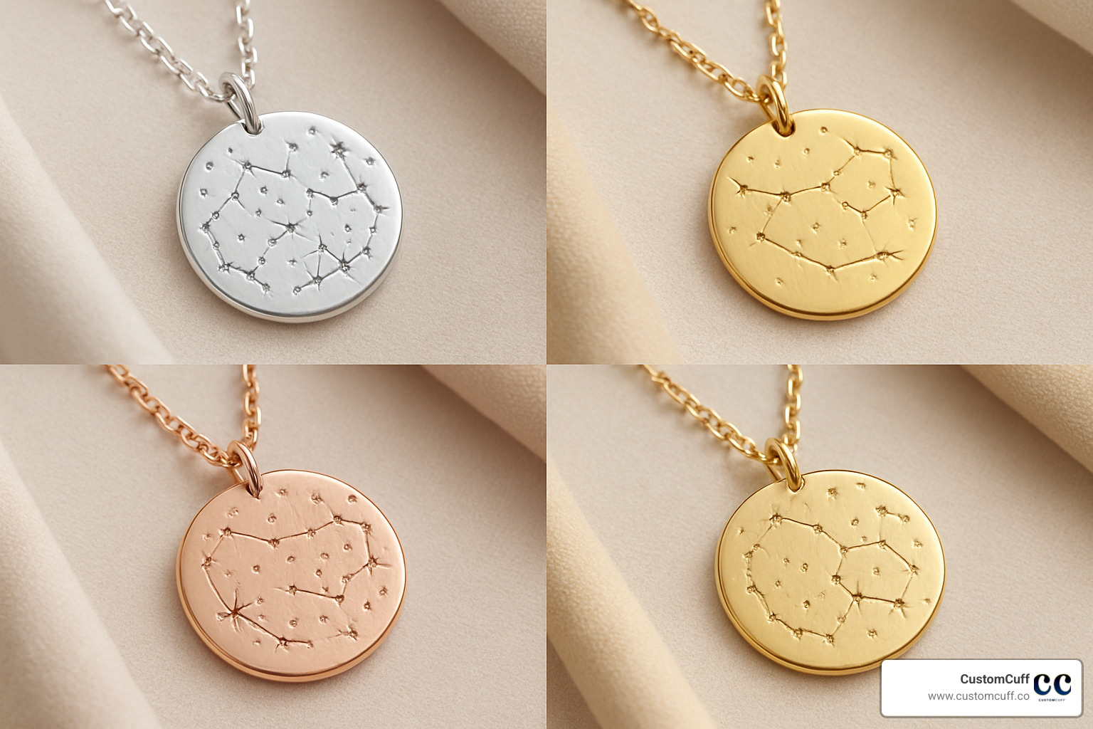 Collage of bestselling custom night sky necklace styles in various metals and designs - custom night sky necklace