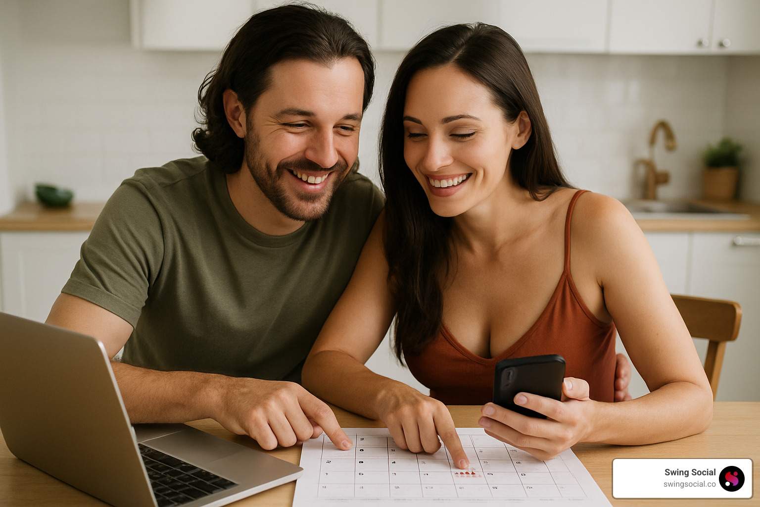 couple planning swinger meetup on calendar - chat with swingers