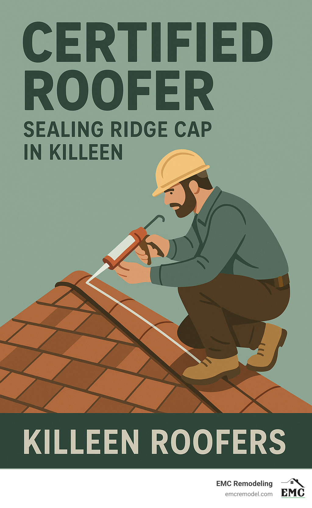 Certified roofer sealing ridge cap in Killeen - killeen roofers - killeen roofers infographic 