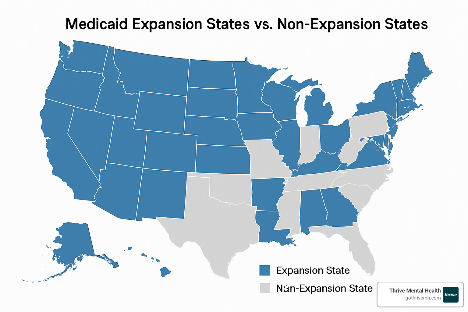 Medicaid eligibility comparison chart showing expansion vs non-expansion states - medicaid covered therapy
