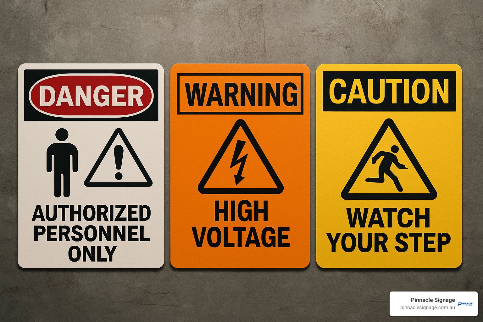 Different types of safety signs showing danger, warning, and caution examples - danger labels signs