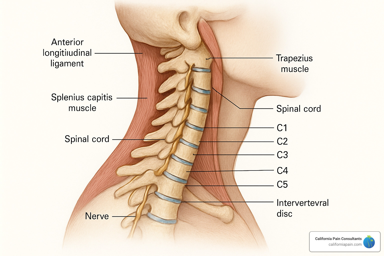 neck anatomy showing cervical vertebrae - what is the best treatment for chronic neck pain
