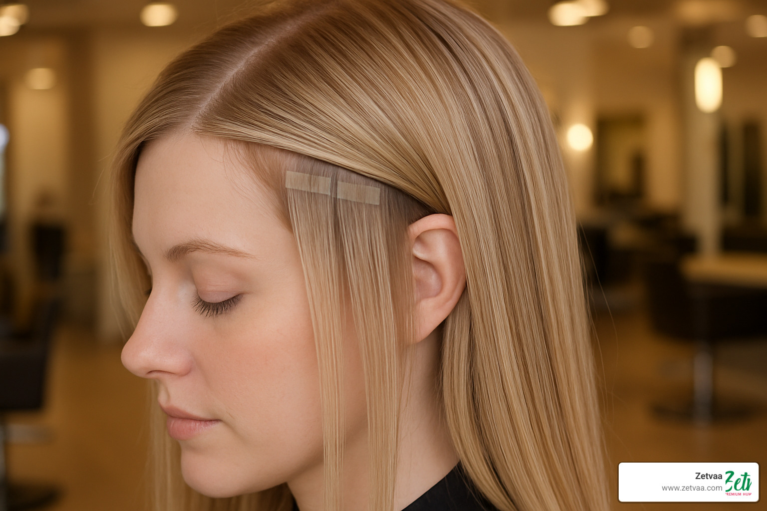 woman with tape-in hair extensions showing seamless blend - Human Hair Extensions