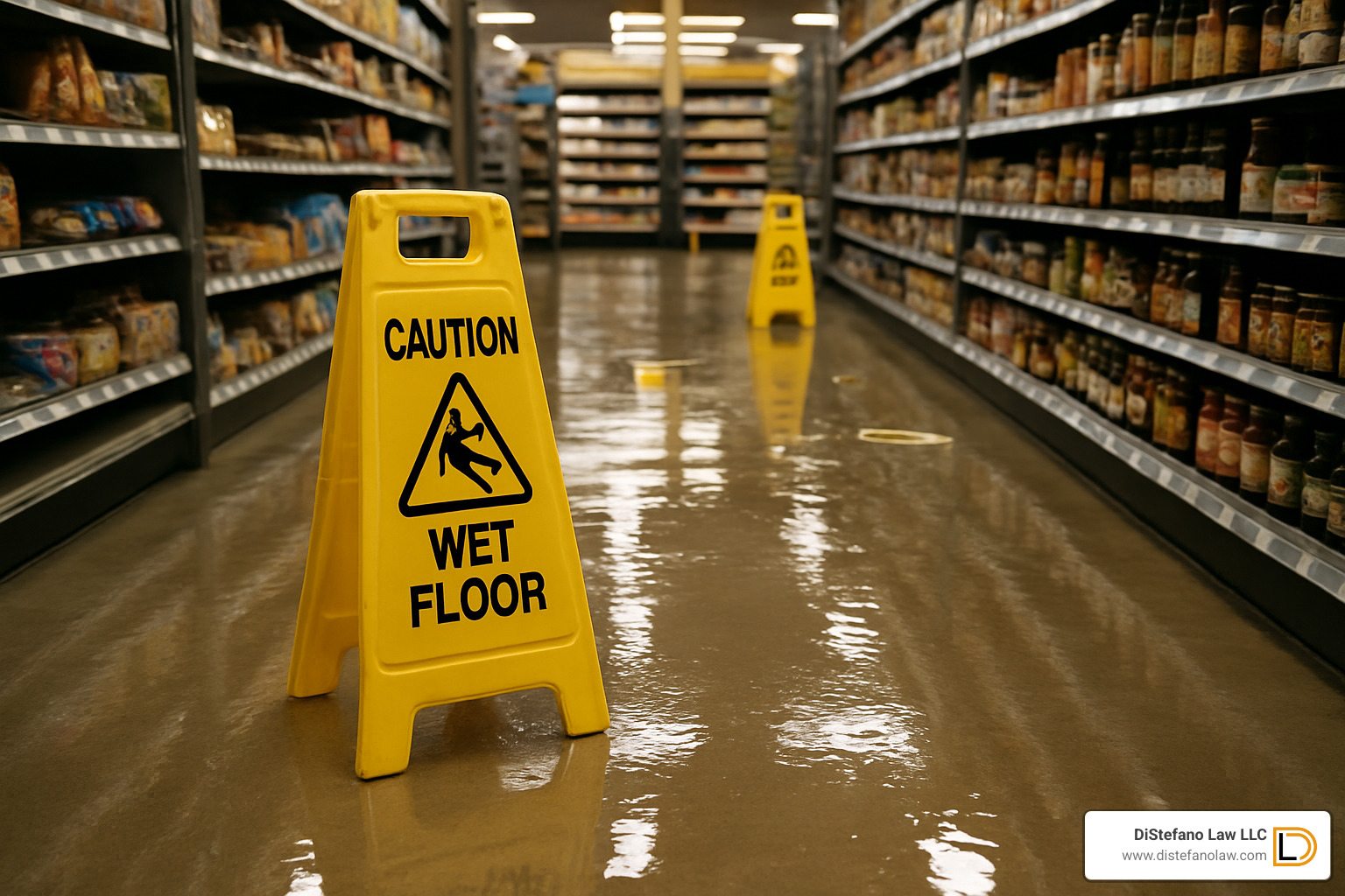 wet floor in grocery store aisle - Florida premises liability attorney