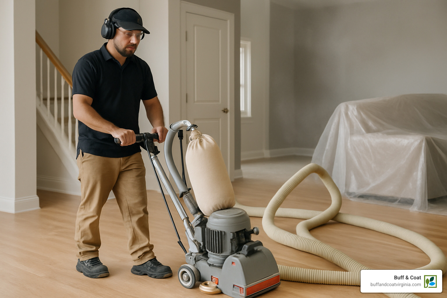 dust free floor refinishing in progress - dust-free floor refinishing