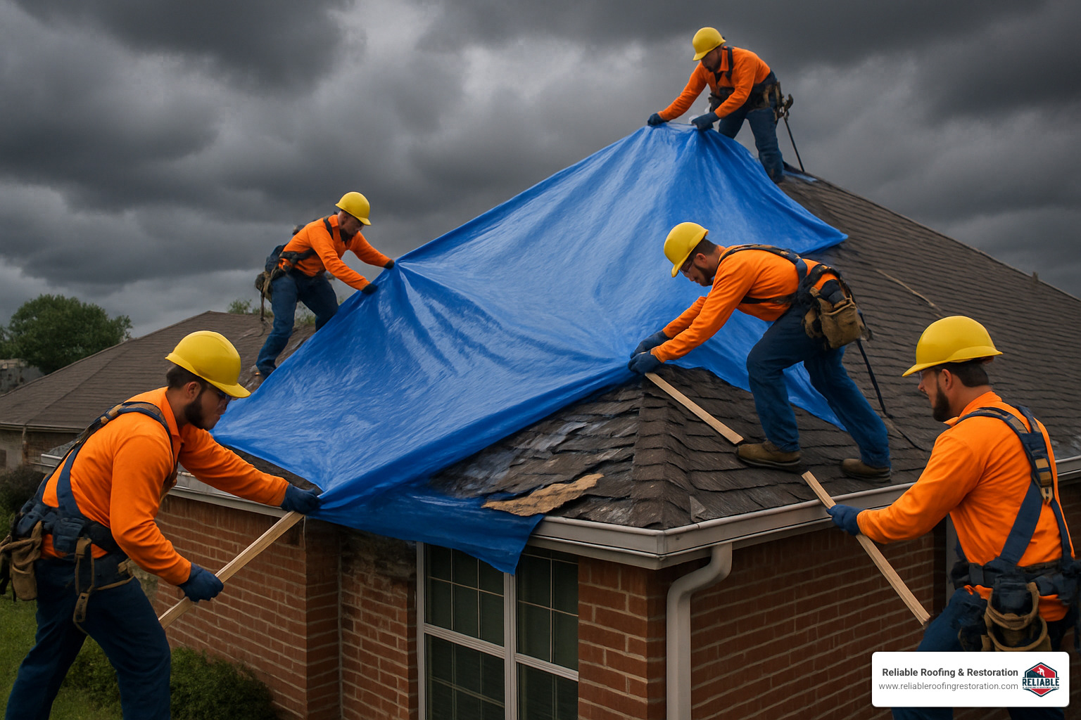 crew installing an emergency tarp on a storm-damaged roof - emergency roof repair harris county crew installing an emergency tarp on a storm-damaged roof - emergency roof repair harris county