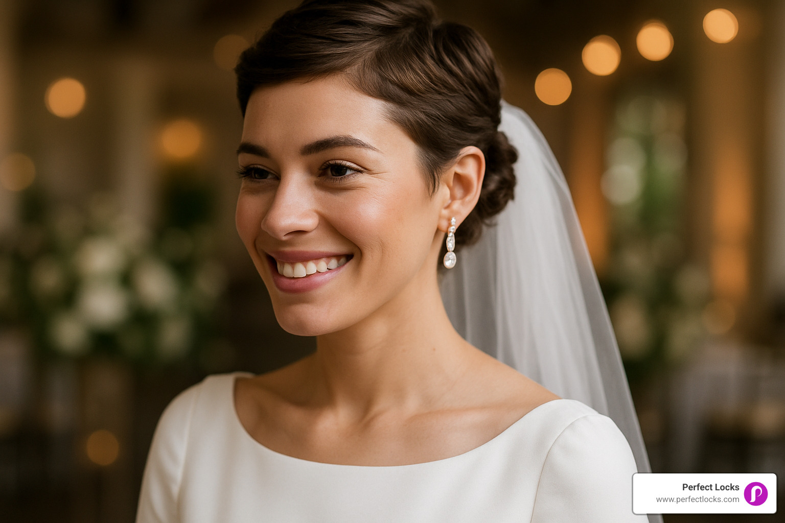 textured mini chignon on short hair bride - hairstyles for short hair for marriage party