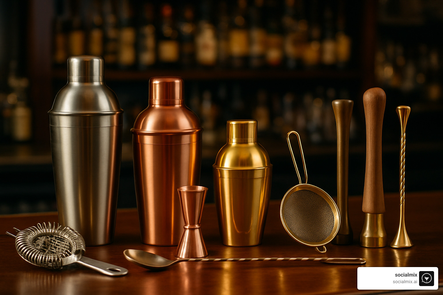 bartender set collection with various tools and finishes - best bartender set