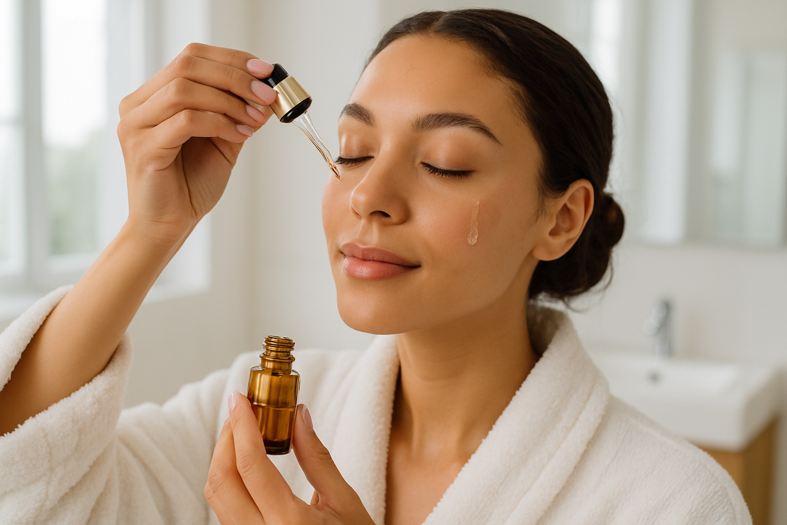 person applying luxury serum to face - luxury skincare products