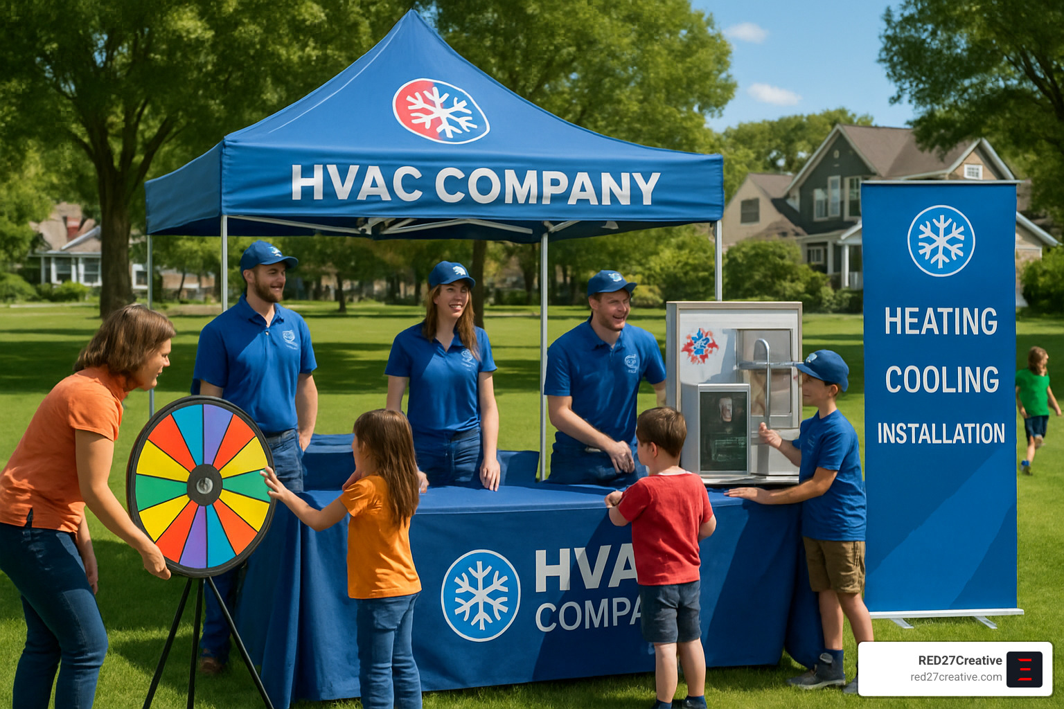 HVAC Marketing Ideas That'll Win New Customers • hvac advertising ideas • RED27Creative HVAC company sponsoring local community event with branded tent and interactive activities - hvac advertising ideas