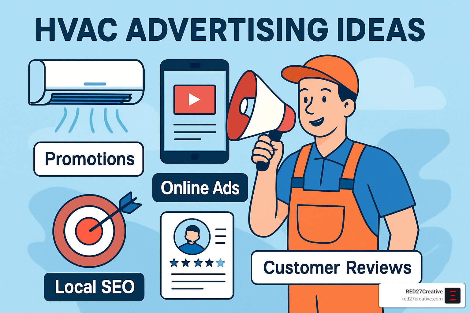HVAC Marketing Ideas That'll Win New Customers • hvac advertising ideas • RED27Creative HVAC technician optimizing a mobile-friendly website on multiple devices - hvac advertising ideas