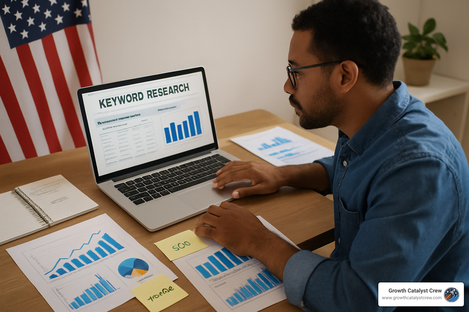 keyword research process showing tools and data analysis - Small business website optimization
