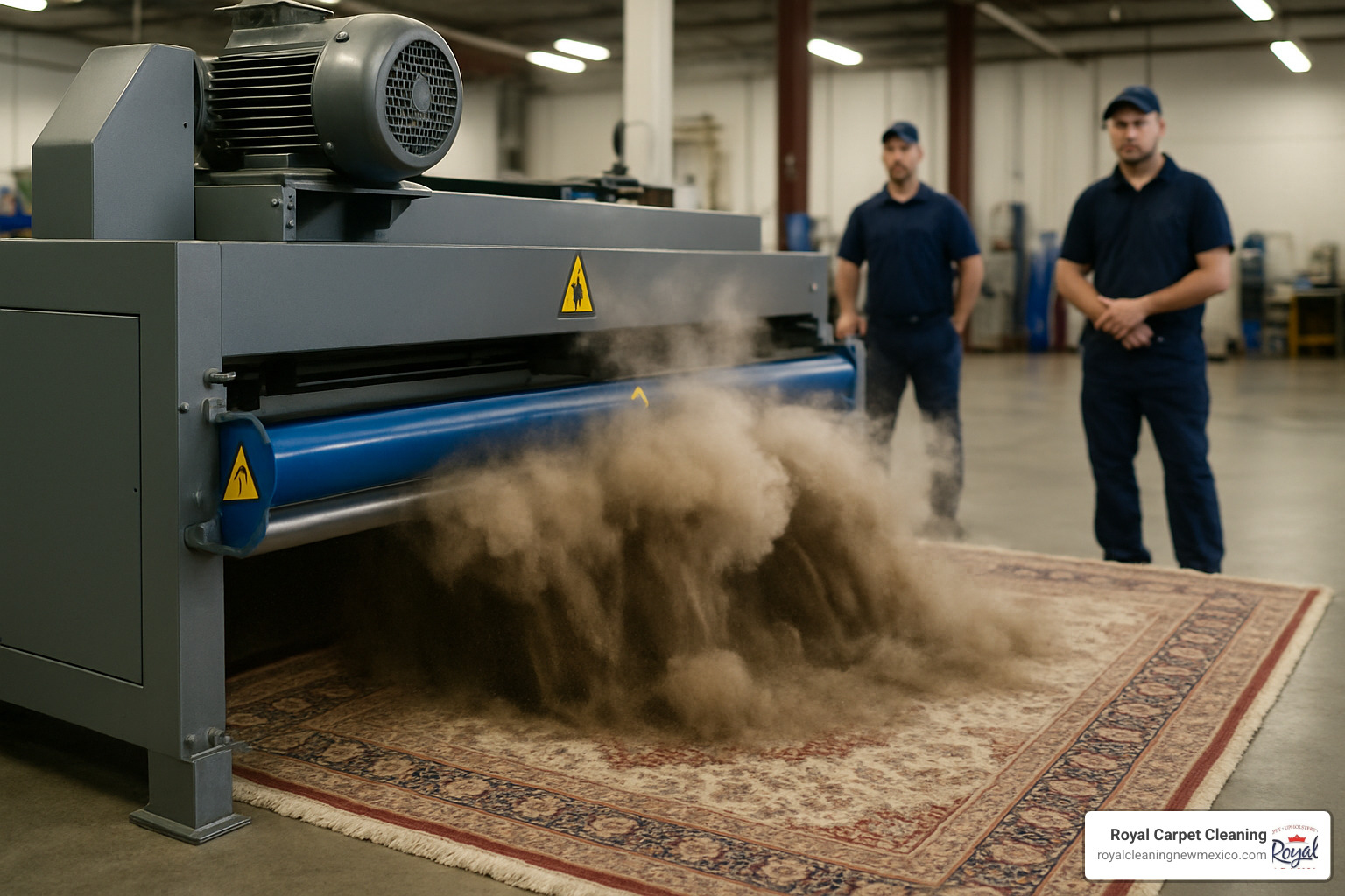 dusting machine removing soil from area rug - drop off area rug cleaning services