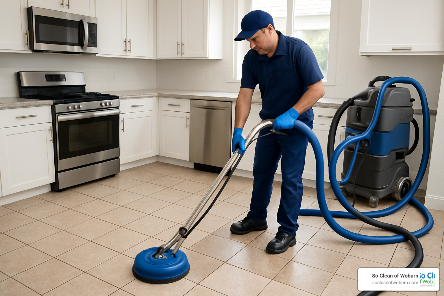 Professional tile cleaner using specialized equipment - tile floor cleaning services