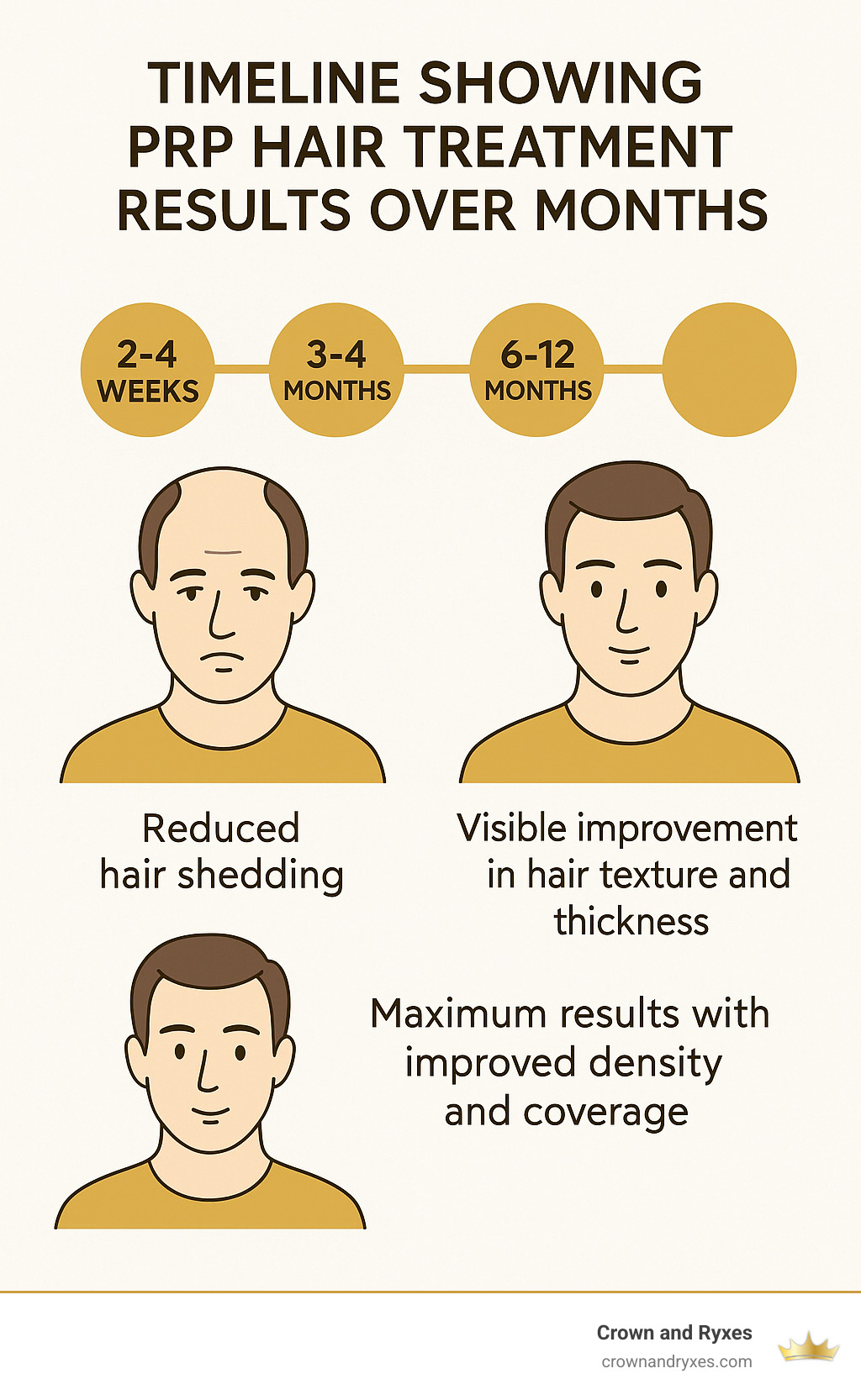 Timeline showing PRP hair treatment results over months - prp hair treatment cost in india infographic
